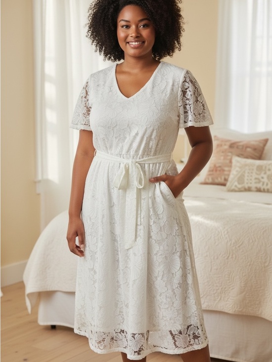Lane Bryant Dresses & Skirts - Lane Bryant White Lace V-Neck Maxi Dress with Tie Waist 26/28